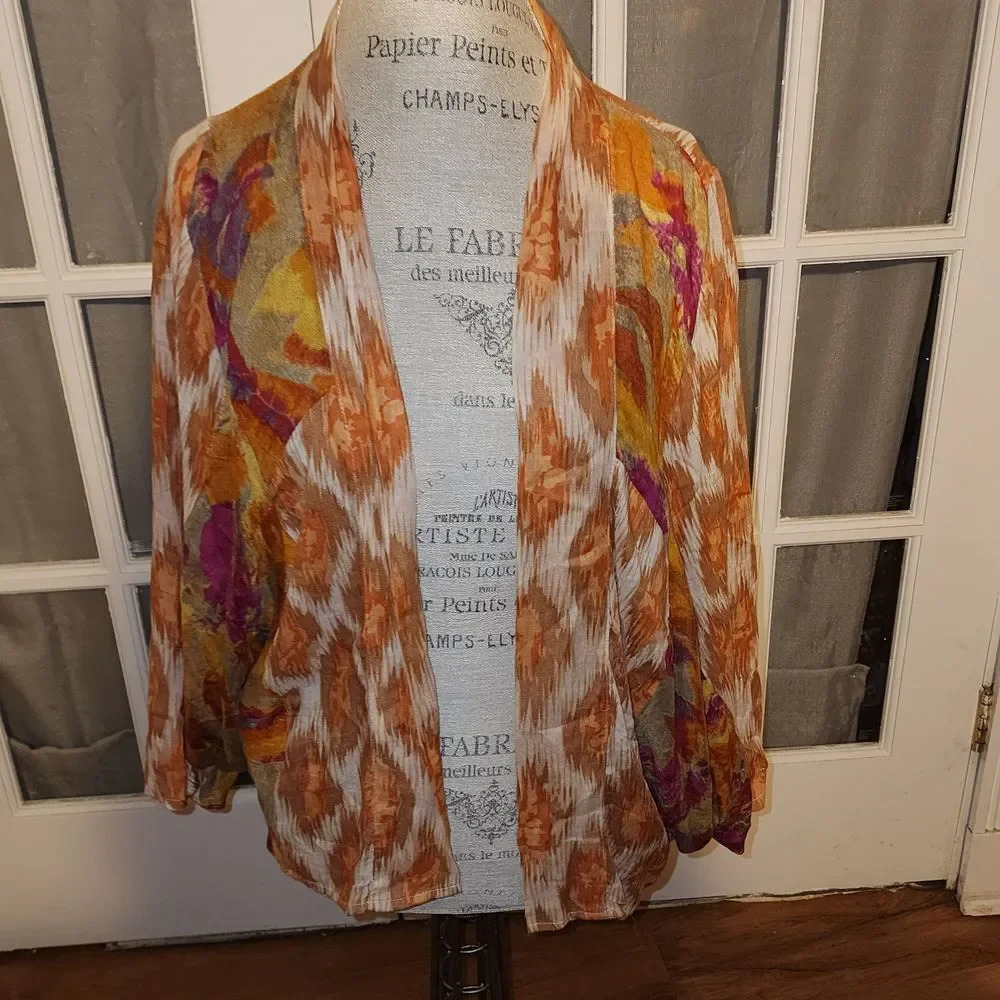 Anthropologie Womens Orange Open Front Top Blouse One Size